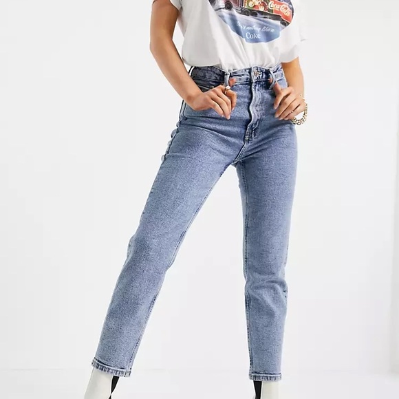 ASOS Stradivarius Petite cotton slim mom jeans with stretch in blue - Picture 1 of 5